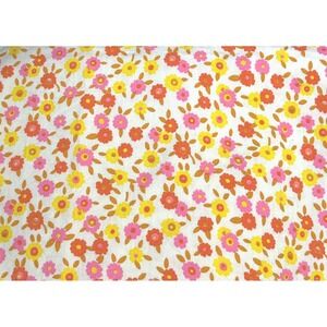 Vintage 70s Daisy Floral Fabric Pink Yellow Orange Cottagecore Retro Cotton